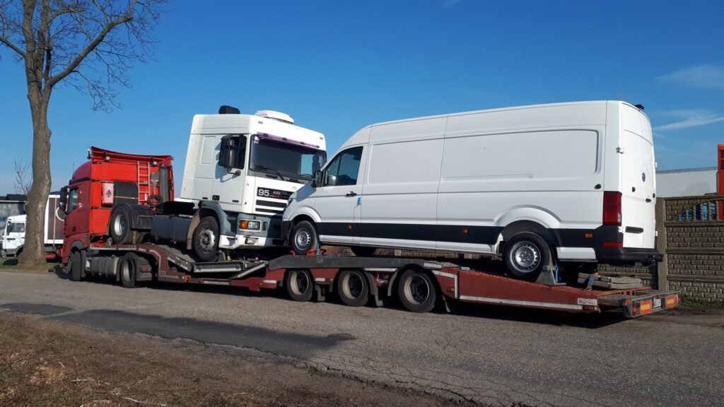 Caravan towing service Tasmania truck moving a large RV safely.