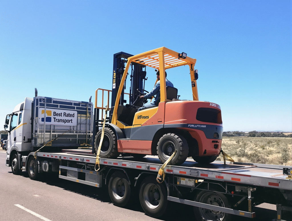 Cost to transport a forklift in Tasmania showing a machine loaded on a tilt tray