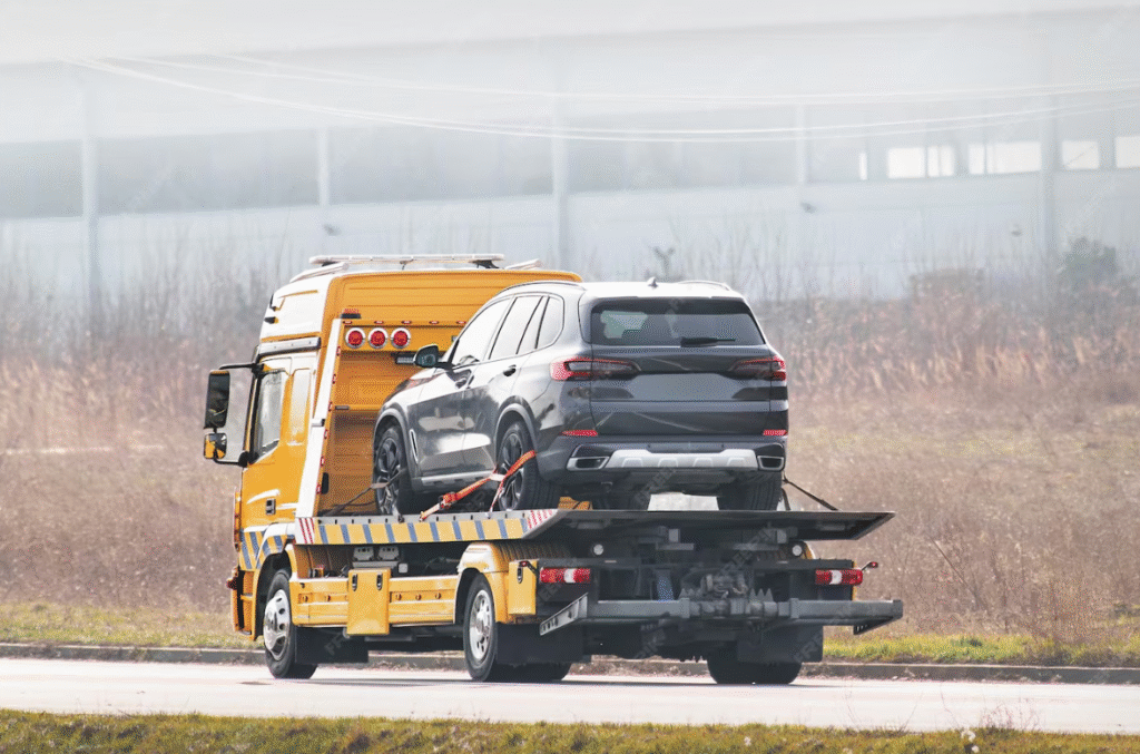 Towing service Moonah truck assisting a car on Main Road.